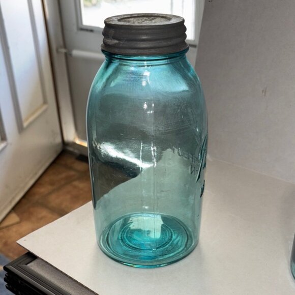 Antique HALF GALLON Blue1900-1923 with Zinc Ball Lids - Picture 8 of 16